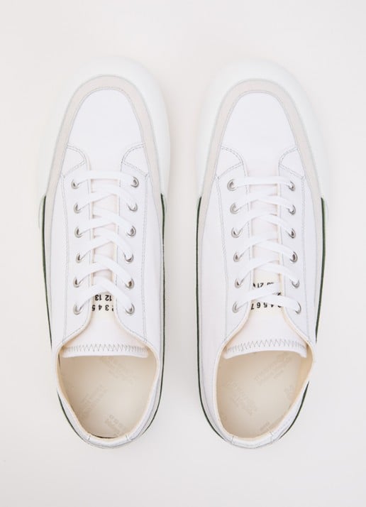 Maison Margiela Traveler sneaker van canvas met kalfsleren details - detail 4 gebroken wit