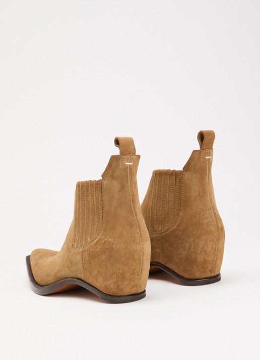 Maison Margiela Western Chelsea boot van suéde  - achterkant 5 lichtbruin