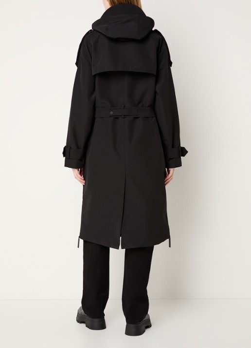Maium Double-breasted trenchcoat met afneembare capuchon - achterkant zwart