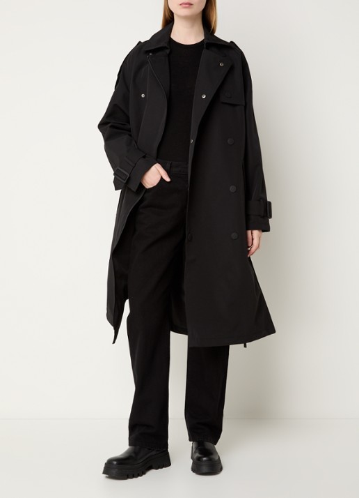 Maium Double-breasted trenchcoat met afneembare capuchon - voorkant 3 zwart