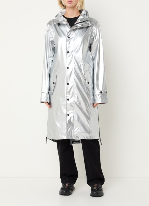 Maium Longline regenjas met capuchon - unisex - voorkant 4 zilver