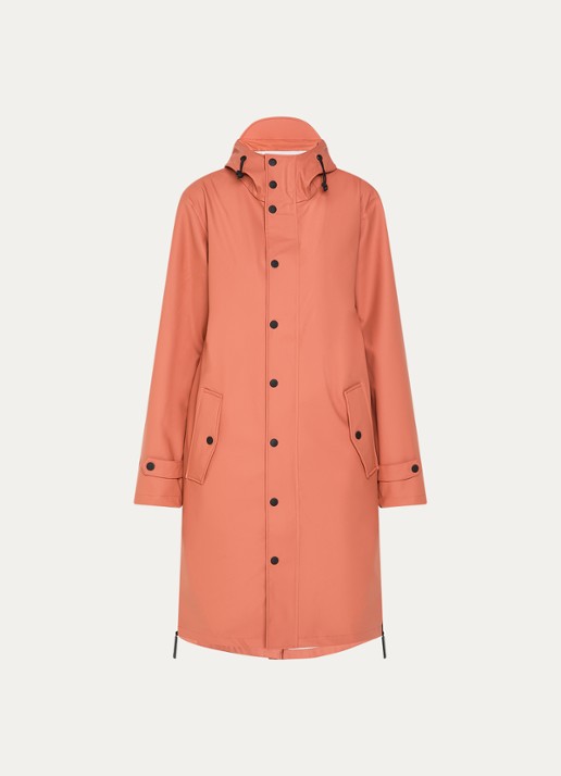 Maium Longline regenjas met capuchon - unisex - voorkant 2 koraalroze