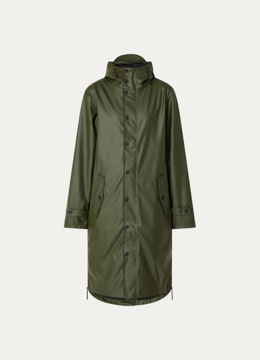 Maium Longline regenjas met capuchon - unisex - voorkant 8 legergroen