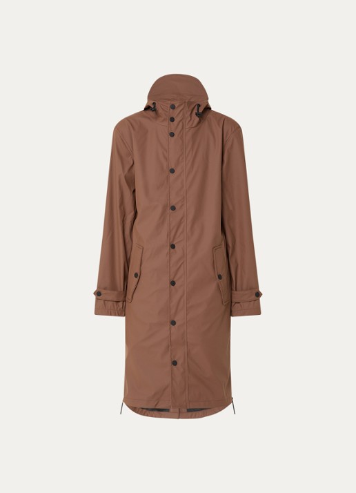 Maium Longline regenjas met capuchon - unisex - voorkant hazelnootbruin