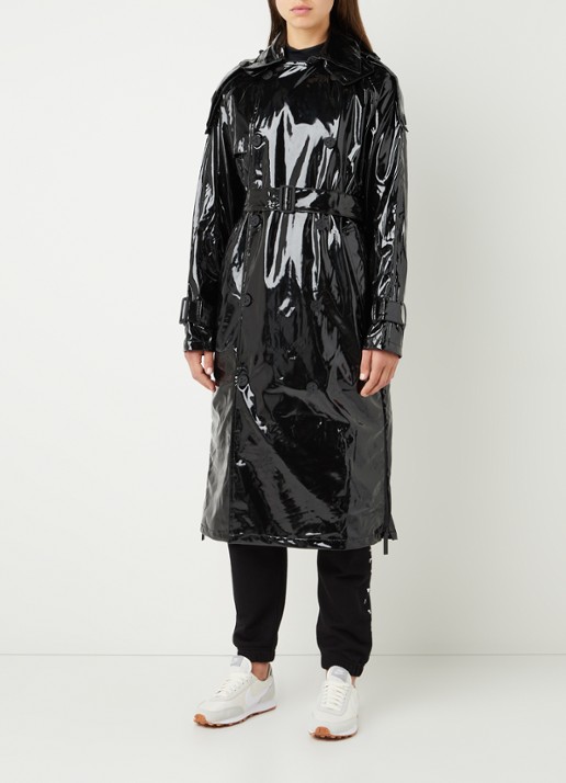 Maium Trenchcoat met steekzakken en afneembare capuchon - detail zwart
