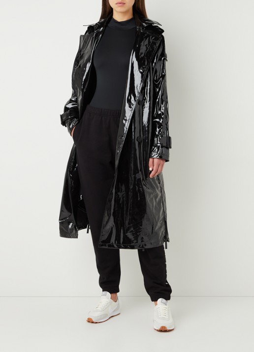 Maium Trenchcoat met steekzakken en afneembare capuchon - voorkant 4 zwart