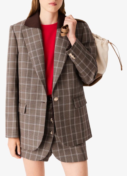 Maje Blazer in scheerwolblend met ruitdessin en klepzakken