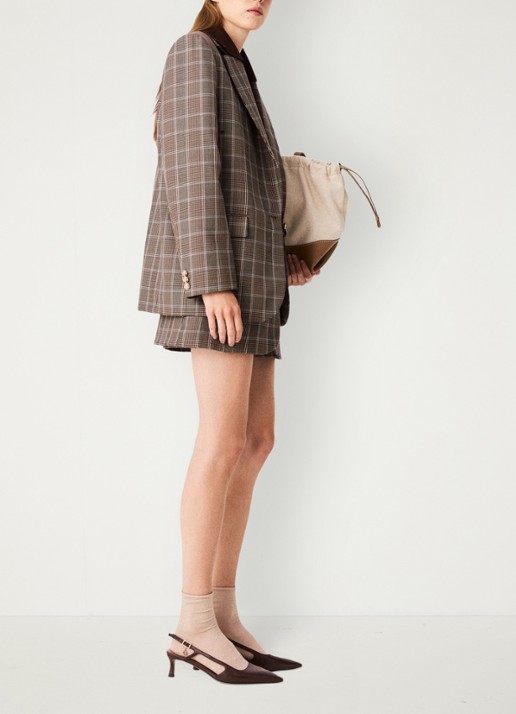 Maje Blazer in scheerwolblend met ruitdessin en klepzakken - detail 4 bruin