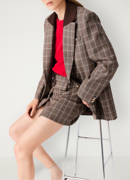 Maje Blazer in scheerwolblend met ruitdessin en klepzakken - detail 5 bruin