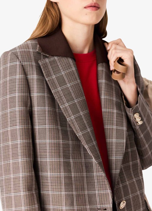 Maje Blazer in scheerwolblend met ruitdessin en klepzakken - detail 6 bruin