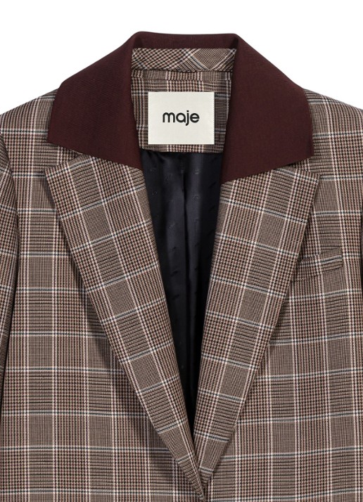 Maje Blazer in scheerwolblend met ruitdessin en klepzakken - detail 7 bruin