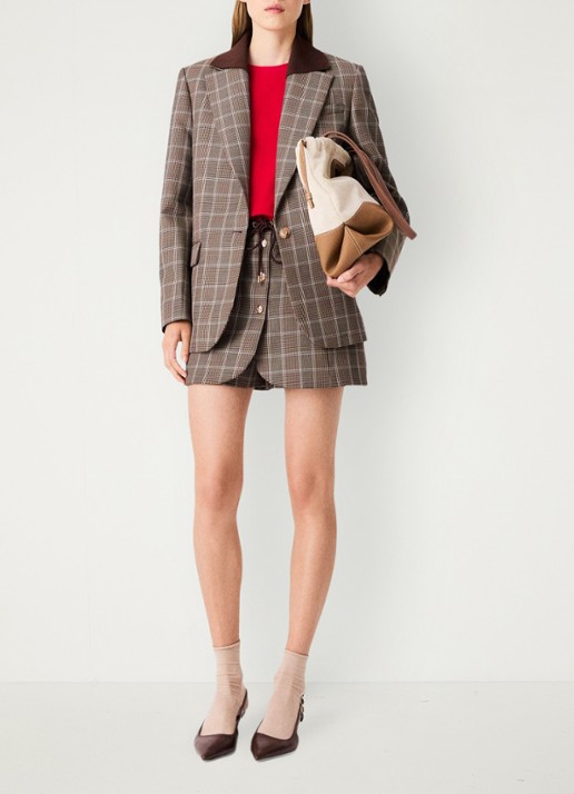Maje Blazer in scheerwolblend met ruitdessin en klepzakken - voorkant 2 bruin