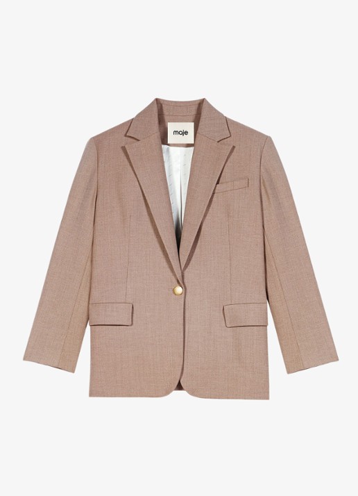 Maje Blazer in wolblend met klepzakken - voorkant 6 beige
