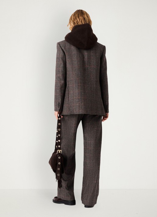 Maje Blazer in wolblend met ruitdessin en afneembare riem - achterkant 8 bruin