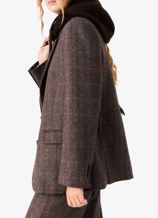 Maje Blazer in wolblend met ruitdessin en afneembare riem