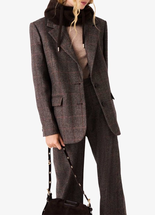 Maje Blazer in wolblend met ruitdessin en afneembare riem - detail 4 bruin