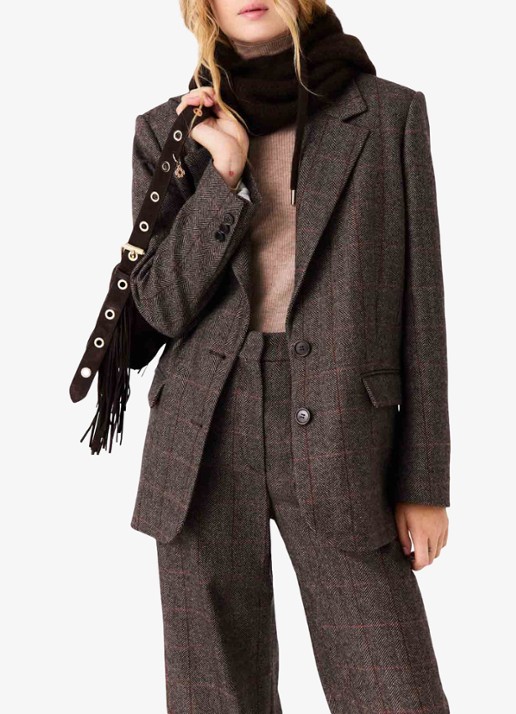 Maje Blazer in wolblend met ruitdessin en afneembare riem - detail 6 bruin