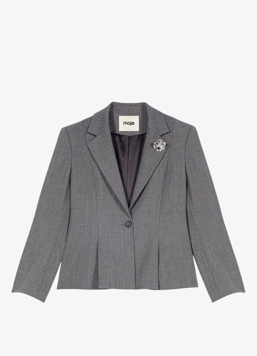 Maje Blazer in wolblend - voorkant 7 grijs