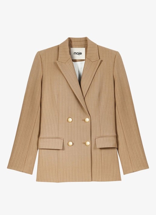 Maje Blazer met streepprint - voorkant 7 beige / beige