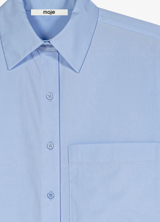 Maje Blouse met borstzak - detail 2 lichtblauw