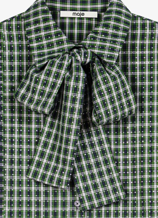 Maje Blouse met sjaalkraag en ruitdessin - detail groen