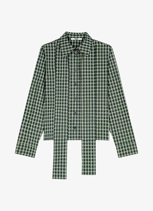 Maje Blouse met sjaalkraag en ruitdessin - detail 2 groen