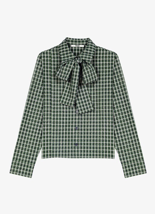 Maje Blouse met sjaalkraag en ruitdessin