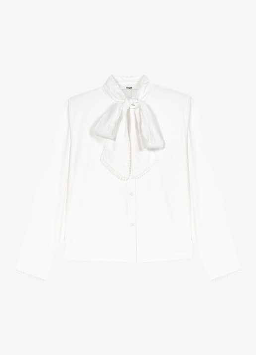 Maje Blouse met sjaalkraag - voorkant 4 white / wit