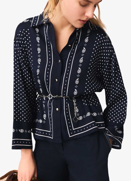 Maje Blouse met stippenprint - detail 6 donkerblauw