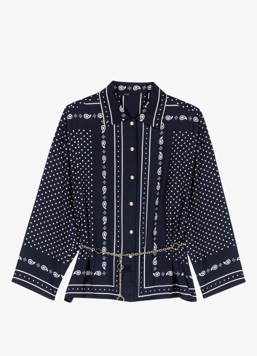 Maje Blouse met stippenprint - voorkant donkerblauw