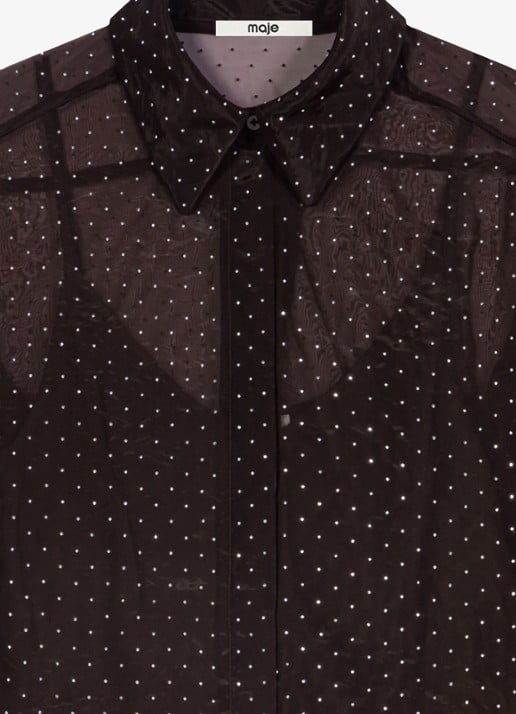 Maje Blouse met stippenprint - detail 2 donkerbruin