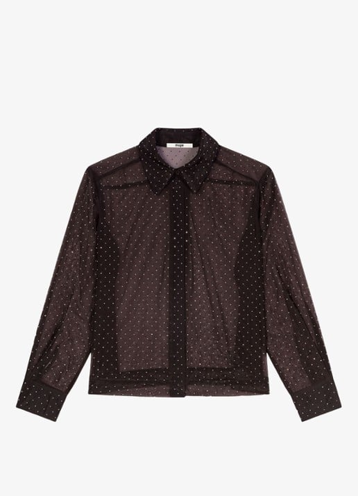 Maje Blouse met stippenprint - detail 3 donkerbruin
