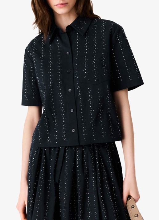 Maje Blouse met strass en borstzak - detail 4 donkerblauw