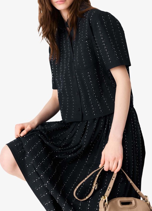 Maje Blouse met strass en borstzak - detail 5 donkerblauw