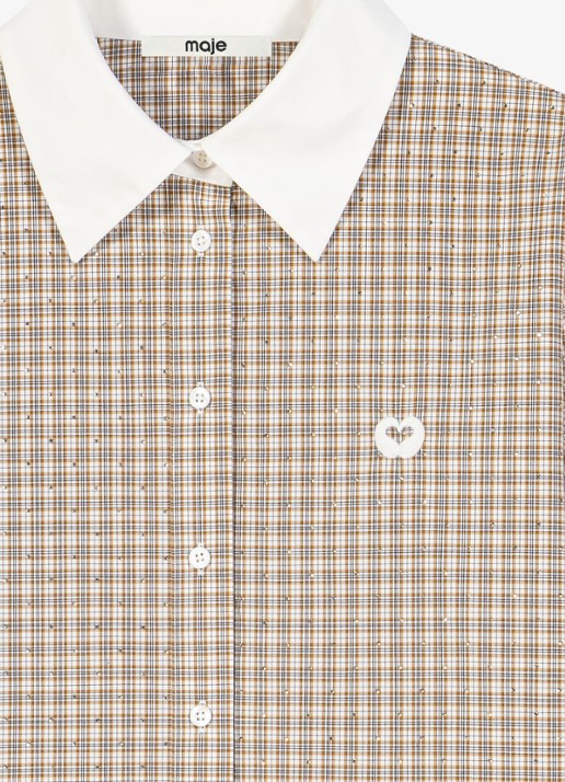 Maje Blouse met strassdetails met ruitdessin - detail beige / beige