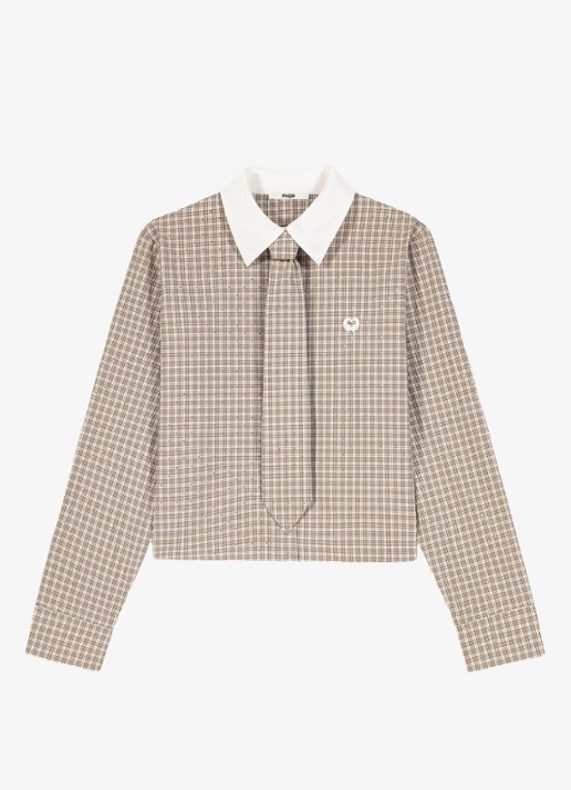 Maje Blouse met strassdetails met ruitdessin - detail 2 beige / beige