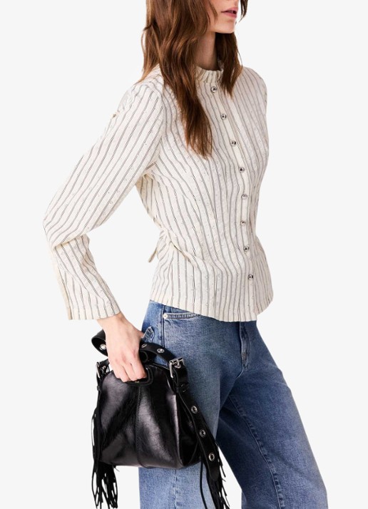 Maje Blouse met streepprint en strass - detail 5 beige