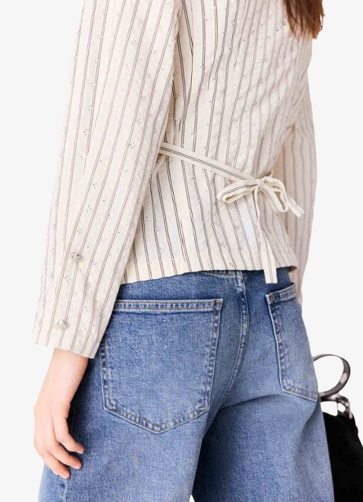 Maje Blouse met streepprint en strass - detail 6 beige
