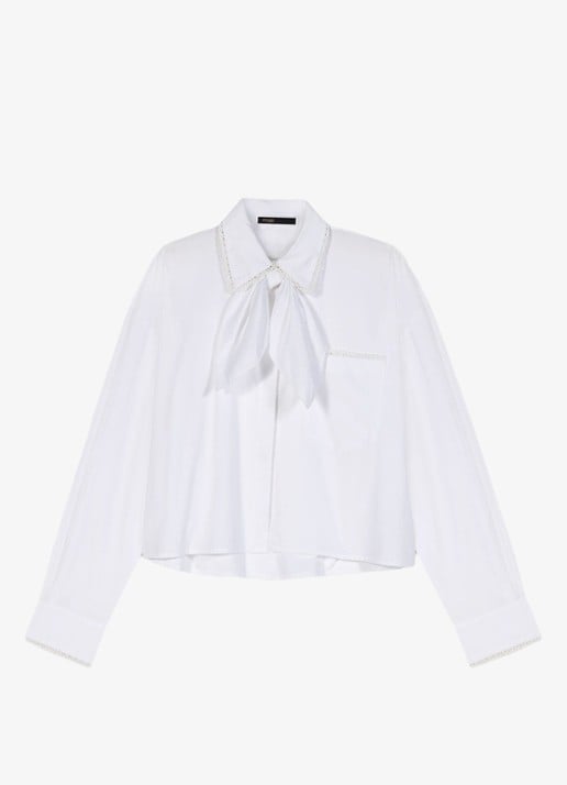 Maje Blouse met strikkraag - voorkant 2 wit