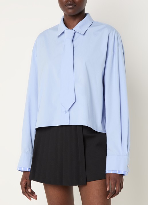 Maje Blouse van  katoen met stropdas - detail 2 lichtblauw