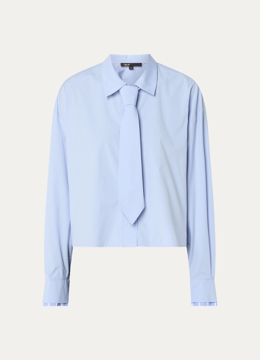Maje Blouse van  katoen met stropdas - voorkant 3 lichtblauw