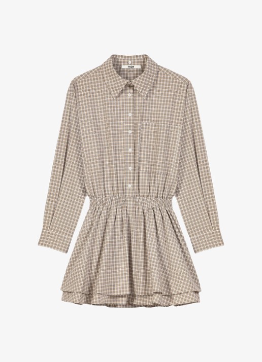 Maje Blousejurk met strassdetails met ruitdessin - detail 2 beige / beige
