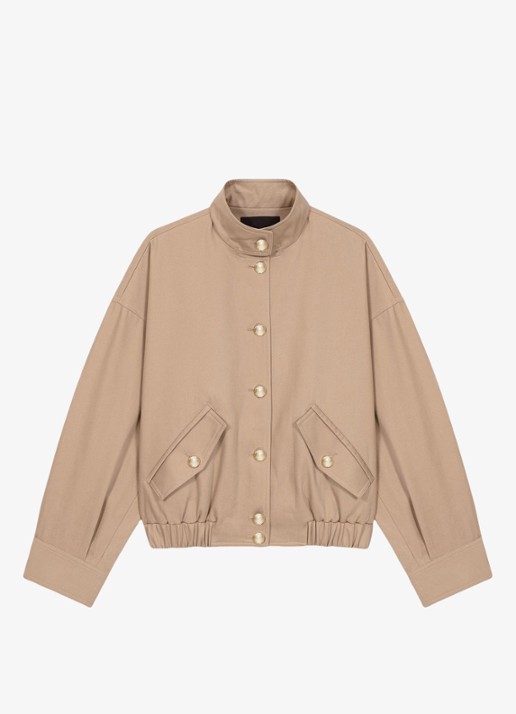 Maje Bomber jack met klepzakken  - voorkant 2 beige