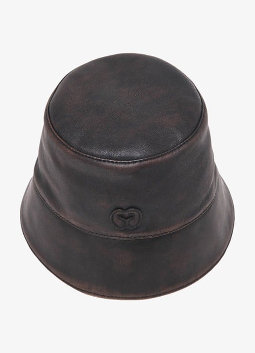 Maje Bucket hoed van leer - detail donkerbruin