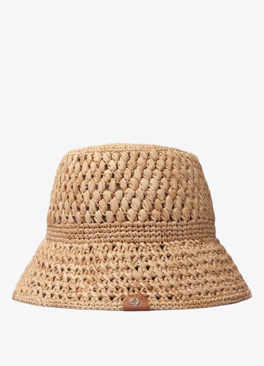 Maje Bucket hoed van raffia - voorkant camel