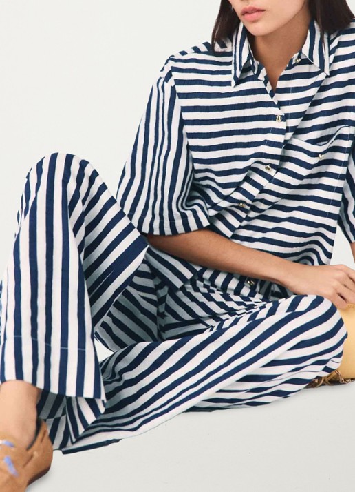 Maje Calais blouse met streepprint - detail 2 donkerblauw