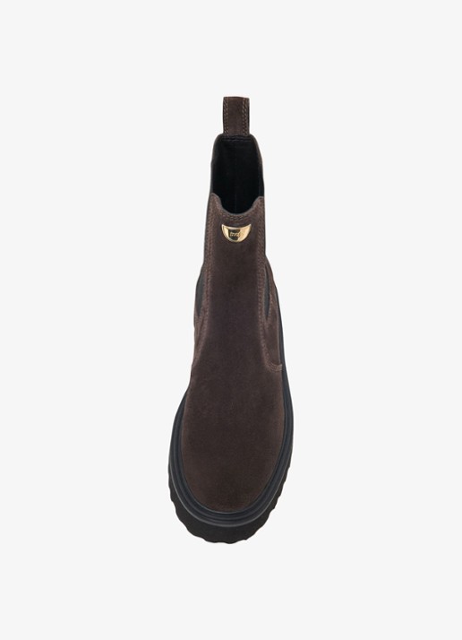 Maje Chelsea boot van suéde - detail 5 donkerbruin