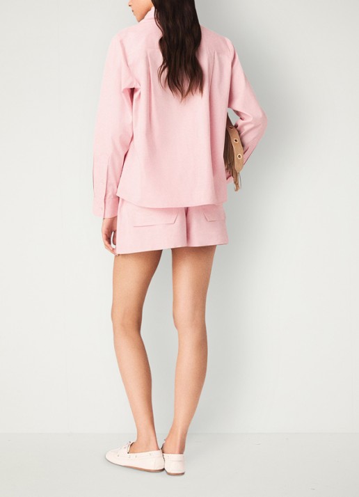 Maje Cionea blouse met borstzak en afneembare sjaalkraag - achterkant 8 lichtroze