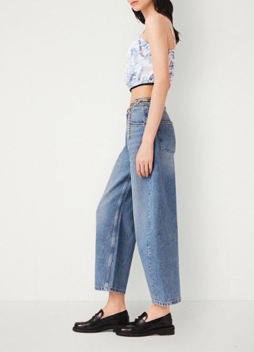 Maje Crop top in lyocellblend met plooien en print - detail 5 blauw