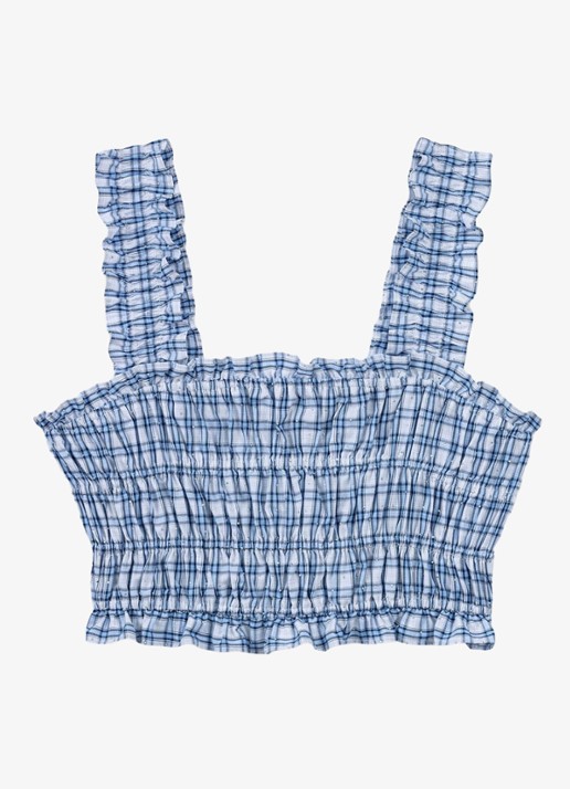 Maje Crop top met smockwerk en strass - voorkant 5 blauw